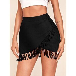 New‎ LilyCoco Women's Fringe Mini Skirt in Black - Size Small